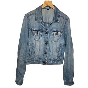 American Eagle Classic Medium Wash Collared 100% Cotton Button Up Denim Jacket L